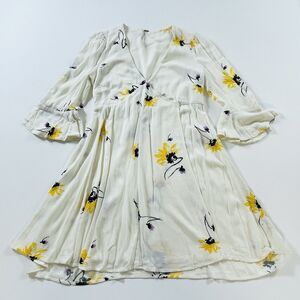 Free People‎ Womens XS Dress Cream Floral Wrap Mini Boho Cottagecore Prairie